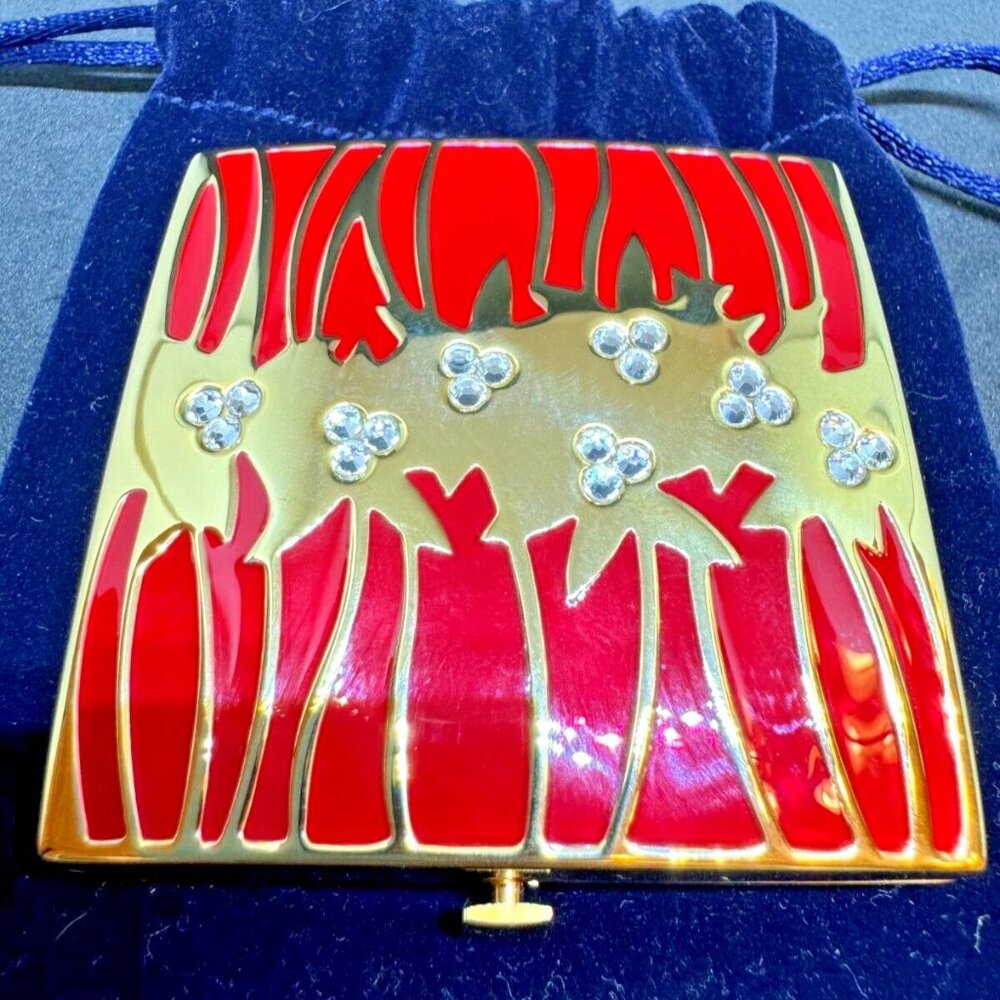 Collectible Estee Lauder Red and Gold Jeweled Crystal Mirrored Compact-NIB